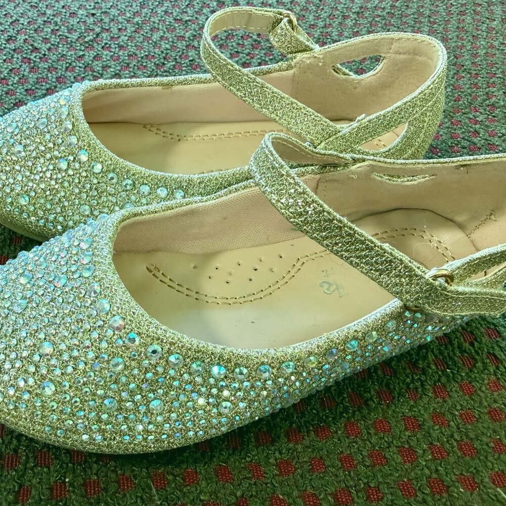 Link Comfort Toddler Girls Size 8 Gold Gemstone Mary Jane Flats Dress Shoes - Picture 5 of 7